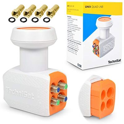 TechniSat Quad LNB per 4 ricevitori TV con collegamento diretto con protezione dalle intemperie Unix digitale UHD 4K Ultra HD Full HDTV + 4 connettori F TechniSat Quad LNB per 4 ricevitori TV con collegamento diretto con protezione dalle intemperie Unix digitale UHD 4K Ultra HD Full HDTV + 4 connettori F