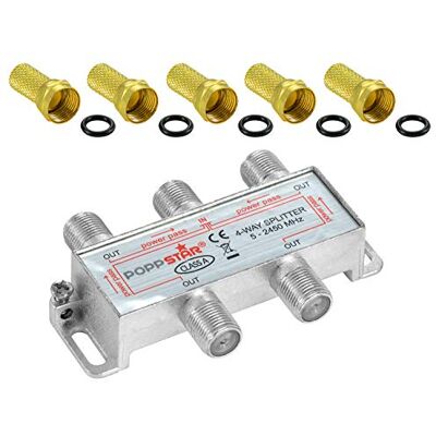 POPPSTAR Partitore SAT TV 4 Uscite con Connettori F (analogo/digitale/BK/unicable/HD/4K) Splitter per Antenna TV satellitare, Televisore, Radio, LNB POPPSTAR Partitore SAT TV 4 Uscite con Connettori F (analogo/digitale/BK/unicable/HD/4K) Splitter per Antenna TV satellitare, Televisore, Radio, LNB