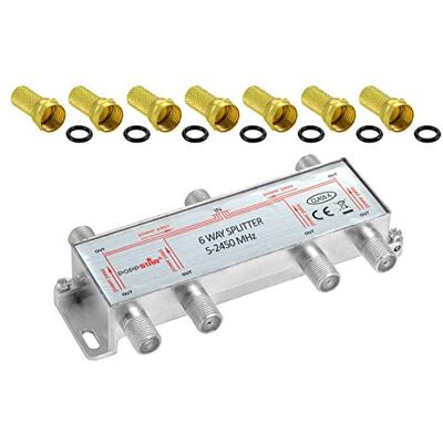 POPPSTAR Partitore SAT TV 6 Uscite con Connettori F (analogo/digitale/BK/unicable/HD/4K) Splitter per Antenna TV satellitare, Televisore, Radio, LNB POPPSTAR Partitore SAT TV 6 Uscite con Connettori F (analogo/digitale/BK/unicable/HD/4K) Splitter per Antenna TV satellitare, Televisore, Radio, LNB