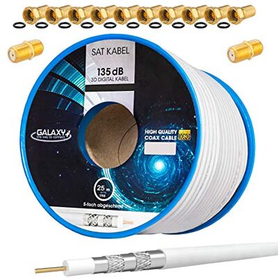 HB-Digital Set Cavo SAT coassiale 25m 135db bianco + connettore 10xF e connettore 2xF Cavo antenna satellitare CCS acciaio-rame 5 vie schermato per sistemi DVB-S/S2 -C/C2 -T/T2 DAB + radio BK HB-Digital Set Cavo SAT coassiale 25m 135db bianco + connettore 10xF e connettore 2xF Cavo antenna satellitare CCS acciaio-rame 5 vie schermato per sistemi DVB-S/S2 -C/C2 -T/T2 DAB + radio BK