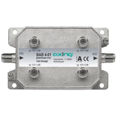 Axing BAB 4-01 Derivatore antenna TV 4 Vie, 5-1006 MHz, Metallico Axing BAB 4-01 Derivatore antenna TV 4 Vie, 5-1006 MHz, Metallico
