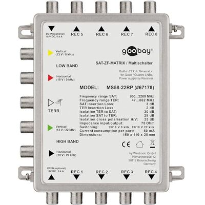 goobay 67178 Multiswitch SAT passivo 5 ingressi / 8 uscite switcher per max. 8 utenti di un satellite goobay 67178 Multiswitch SAT passivo 5 ingressi / 8 uscite switcher per max. 8 utenti di un satellite