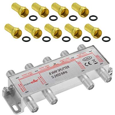 POPPSTAR Partitore SAT TV 8 Uscite con Connettori F (analogo/digitale/BK/unicable/HD/4K) Splitter per Antenna TV satellitare, Televisore, Radio, LNB POPPSTAR Partitore SAT TV 8 Uscite con Connettori F (analogo/digitale/BK/unicable/HD/4K) Splitter per Antenna TV satellitare, Televisore, Radio, LNB