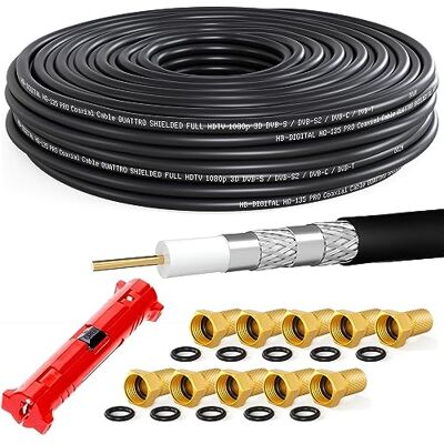 HB-Digital 30m SAT cavo coassiale incl. pinze spelafili + 10 connettori F placcati in oro Cavo antenna satellitare 4 volte schermato per sistemi radio BK DVB-S/S2 DVB-C/C2 DVB-T/T2 DAB+ HB-Digital 30m SAT cavo coassiale incl. pinze spelafili + 10 connettori F placcati in oro Cavo antenna satellitare 4 volte schermato per sistemi radio BK DVB-S/S2 DVB-C/C2 DVB-T/T2 DAB+