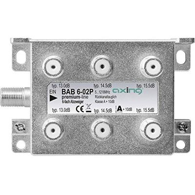 Axing BAB 6-02P Splitter per cavo Grigio Cavo separatori o interruttori (Splitter per cavo, 5-1218 MHz, Grigio, A, 15,5 dB, F) Axing BAB 6-02P Splitter per cavo Grigio Cavo separatori o interruttori (Splitter per cavo, 5-1218 MHz, Grigio, A, 15,5 dB, F)