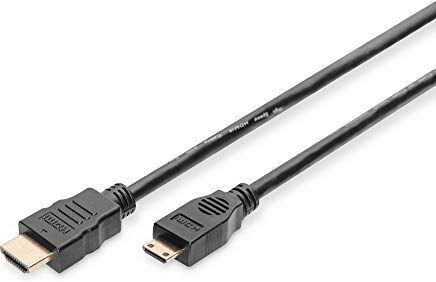 Digitus Cavo di collegamento HDMI High Speed, Tipo-C Tipo A 2.0 m Ultra HD 4k/30Hz compatibile con TV/beamer/monitor contatti placcati oro nero