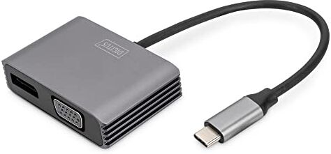 Digitus Adattatore grafico USB-C Da USB-C a DisplayPort e VGA UltraHD 4k/30Hz DisplayPort 1.4 Lunghezza cavo 20cm Plug & Play Grigio