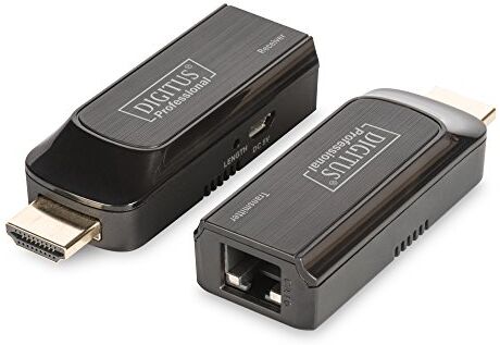 Digitus HDMI Extender design compatto Full HD set (trasmettitore/ricevitore) portata fino a 50 m cavo patch (Cat 6, Cat 6A, Cat 7) alimentazione tramite micro USB nero