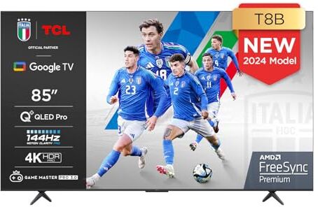 TCL 85T8B, TV QLED 85”, 4K Ultra HD, Google TV (Dolby Vision, Audio ONKYO 2.1 con Dolby Atmos, Controllo vocale hands-free, compatibile con Google assistant & Alexa, AirPlay2)