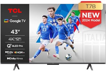 TCL 43T7B, TV QLED 43”, 4K Ultra HD, Google TV (Dolby Vision & Atmos, Controllo vocale hands-free, compatibile con Google assistant & Alexa)