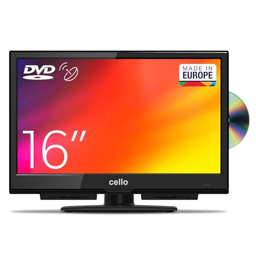 Cello C1624F TV LED 16" Full HD Lettore DVD Integrato Triplo Sintonizzatore, DVB-T/T2-C-S/S2, HDMI, USB, 230V, per un'Esperienza Audio