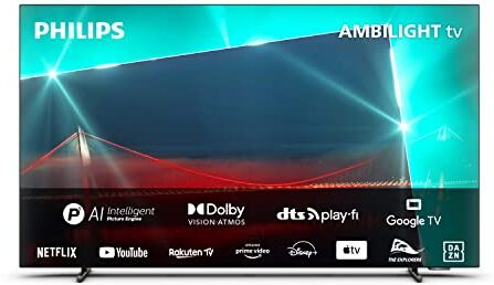 Philips TV 4K OLED Ambilight OLED718 55 Pollici120Hz Processore P5 AI Perfect Picture HDR10+ Google TV Dolby Atmos Altoparlanti 20W Prime Netflix YouTube Assistente Google Alexa