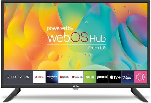 Cello Smart TV 24" Smart LG WebOS HD Ready Televisore con Triplo Sintonizzatore S2 T2 FreeSat Bluetooth Disney+ Netflix Apple TV+ Prime Video Made in Europe