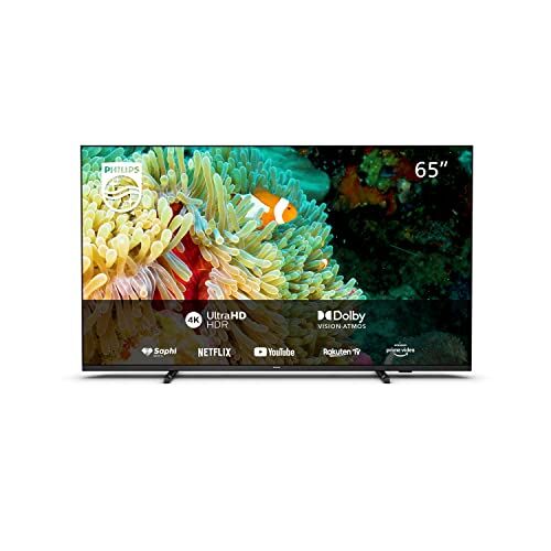 Philips 65Pus7607/12 Smart Tv Led Uhd 4K 65 Pollici, High Dynamic Range, Dolby Atmos, Dolby Vision, Immagini E Audio Cinematografici, Design Sottile, 60 Hz, Tv Saphi, Cornice Nera Opaca, 65 Pollici