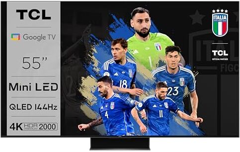 TCL 55C841, TV Mini LED 55”, pannello QLED 144Hz, 4K Ultra HD, Google TV (Dolby Vision & Atmos, audio Onkyo 2.1, Controllo vocale hands-free, compatibile con Google Assistant & Alexa)