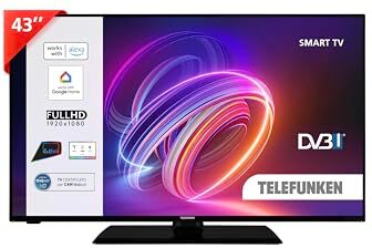 TELEFUNKEN Smart TV 43" Full HD TE43553B42V2KZ, TV LED 43 Pollici con Alexa Integrata, Compatibile con Alexa e Google Assistant, Digitale DVB-T2, Dolby Vision HDR10, Dolby Audio