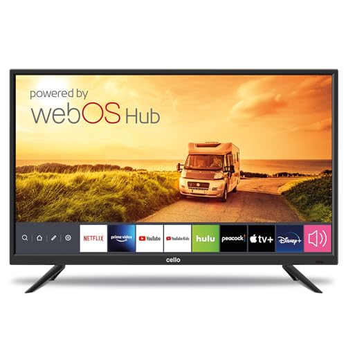 Cello 32'' Smart Camping Voyage TV, da 12 V, Triple Tuner Bluetooth, Disney+, Netflix, Apple TV+, Prime Video, Paramount+, Caravanes Bateaux HGVS, Modello 2023