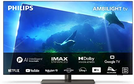 Philips Ambilight OLED818 139 cm (55 pollici) Smart 4K OLED TV   UHD & HDR10+   120Hz   Processore P5 AI Perfect Picture   Dolby Atmos   Altoparlanti 40W   Compatibile con Assistente Google & Alexa