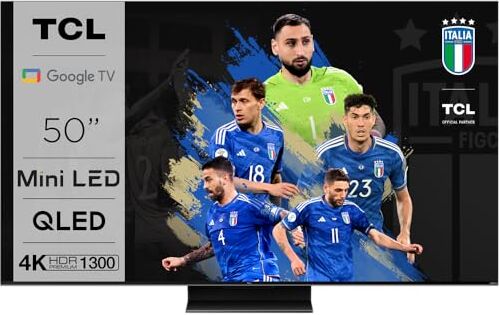 TCL 50QM8B TV Mini LED 50”, Pannello QLED 144Hz, 4K HDR Premium 1300nit, Google TV (Dolby Vision IQ Atmos, Audio Onkyo, Compatibile con Google Assistant, Alexa, AirPlay2)