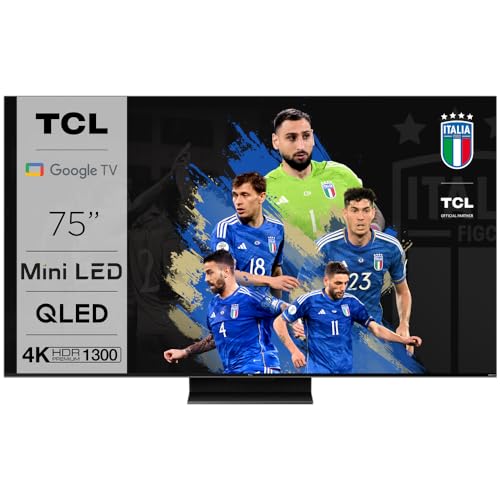 TCL 75QM8B TV Mini LED 75”, Pannello QLED 144Hz, 4K HDR Premium 1300nit, Google TV (Dolby Vision IQ Atmos, Audio Onkyo, Compatibile con Google Assistant, Alexa, AirPlay2)