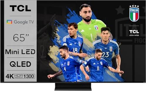 TCL 65QM8B TV Mini LED 65”, Pannello QLED 144Hz, 4K HDR Premium 1300nit, Google TV (Dolby Vision IQ Atmos, Audio Onkyo, Compatibile con Google Assistant, Alexa, AirPlay2)