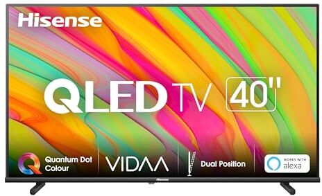 Hisense 40" QLED FHD 2023 40A5KQ, Smart TV VIDAA U6, Type-C, Compatibilità Alexa, Tuner DVB-T2/S2 HEVC 10, Double Position Stand