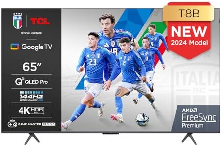 TCL 65T8B, TV QLED 65”, 4K Ultra HD, Google TV (Dolby Vision, Audio ONKYO 2.1 con Dolby Atmos, Controllo vocale hands-free, compatibile con Google assistant & Alexa, AirPlay2)