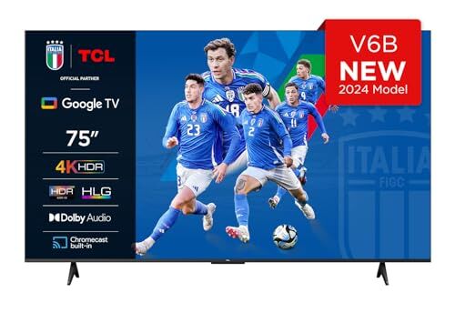 TCL 75V6B TV 75”, 4K HDR, Ultra HD, Google TV con design senza bordi, Dolby Audio, compatibile con Google Assistant e Alexa