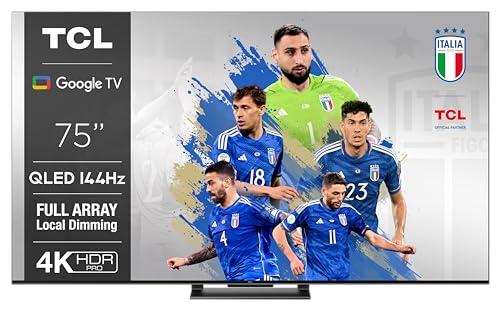 TCL 75T8A Google TV QLED 75”, VRR 144Hz, 4K Ultra HD, Full Array Local Dimming, (Dolby Vision & Atmos, Motion clarity, Controllo vocale Google Assistant hands-free, compatibile con Alexa)