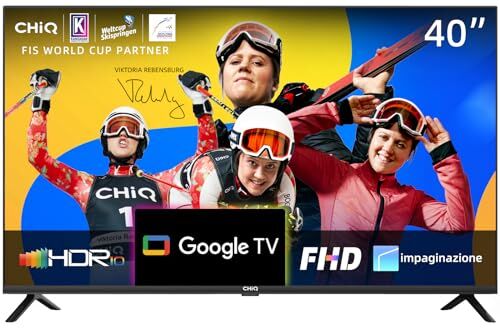 CHiQ TV L40G7V da 40 pollici, Google TV, FHD, Design senza cornice, Assistente Google, Google Play, Chromecast integrato, Triplo sintonizzatore (DVB-T2/S2/C), 5G Wi-Fi, Bluetooth, HDMI ARC, USB2.0