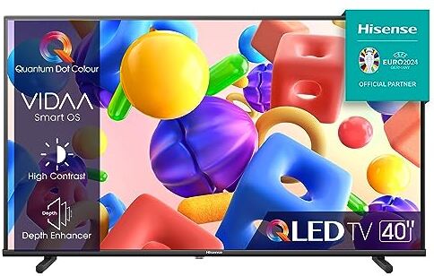 Hisense 40" QLED FULL HD 40E53KQT, Smart TV VIDAA U6 FHD, Game Mode, USB Type-C, Controlli vocali Alexa, Tuner DVB-T2/S2 HEVC 10, Double Position Stand