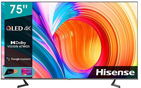 Hisense 75" QLED 4K 75A78GQ, Quantum Dot, Smart TV VIDAA, HDR Dolby Vision, Audio Dolby Atmos, Controlli vocali Alexa, Google Assistant, Tuner DVB-T2/S2 HEVC 10, Nero