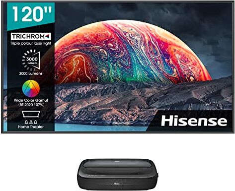 Hisense 120" Laser TV 4K 120L9G-A12, Schermo anti-riflesso ALR, 2800 lumen, HDR10, Smart TV VIDAA 4.0, Dolby Atmos, Alexa Integrata, DVB-T2/S2 HEVC 10, tivùsat 4K