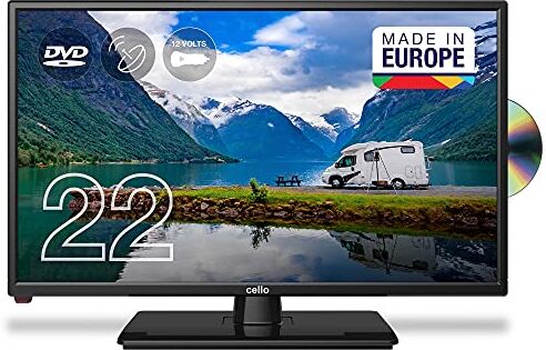 Cello 12 V C2220FMTRDE 22" (65 cm Diagonale) Traveller Full HD LED Digital TV con Integrato DVD Player DVBT2 S2 Triple Tuner e 12V/24V, per Camper, Camion