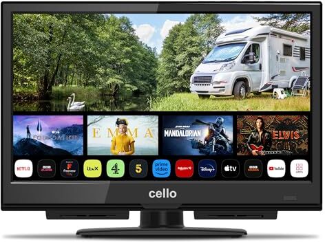 Cello C1624WS-12V 16" Smart TV da Campeggio da Viaggio WEBOS LG Full HD LED TV, DVB-T/T2-C-S/S2, Bluetooth, 12V, Adattatore per auto per un'Esperienza Sonora