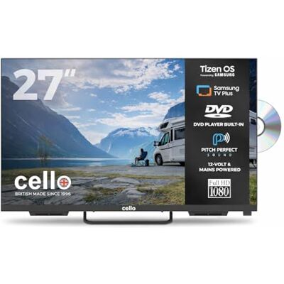 Cello Ctrav-27TZF TV/DVD Smart 27" 12V con Tizen OS di Samsung, altoparlanti Pitch Perfect, Bluetooth, HDMI, USB, prodotto nel Regno Unito, ideale per camper e barche. Cello Ctrav-27TZF TV/DVD Smart 27" 12V con Tizen OS di Samsung, altoparlanti Pitch Perfect, Bluetooth, HDMI, USB, prodotto nel Regno Unito, ideale per camper e barche.