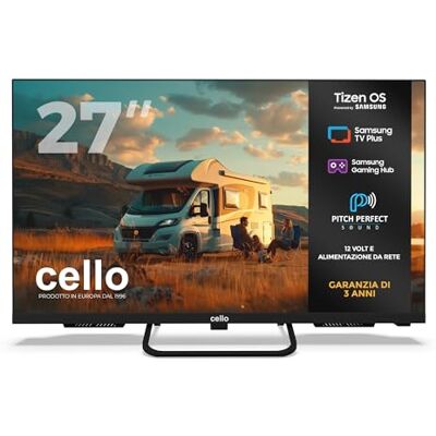 Cello CTRAV-27TZ TV Traveller Smart 12V da 27" con Tizen OS di Samsung, ricezione satellitare, Gaming Hub, altoparlanti Pitch Perfect, Bluetooth, ideale per camper e barche, triplo sintonizzatore Cello CTRAV-27TZ TV Traveller Smart 12V da 27" con Tizen OS di Samsung, ricezione satellitare, Gaming Hub, altoparlanti Pitch Perfect, Bluetooth, ideale per camper e barche, triplo sintonizzatore