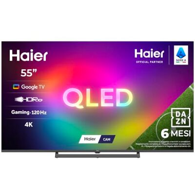 HAIER H6 Smart TV QLED 55'', 4K UHD, HDR10, Google TV QLED 4K UHD, HDR10, MEMC, DBX-TV, 4 HDMI 2.1 ALLM, WiFi, Bluetooth, Google TV, 6 Mesi DAZN Inclusi, 55H6GUX HAIER H6 Smart TV QLED 55'', 4K UHD, HDR10, Google TV QLED 4K UHD, HDR10, MEMC, DBX-TV, 4 HDMI 2.1 ALLM, WiFi, Bluetooth, Google TV, 6 Mesi DAZN Inclusi, 55H6GUX