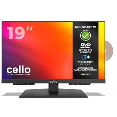Cello C1924F TV LED da 19" con Lettore DVD Integrato, Triple Tuner, Audio Pitch Perfect, ideale per Cucina e Piccoli Spazi Cello C1924F TV LED da 19" con Lettore DVD Integrato, Triple Tuner, Audio Pitch Perfect, ideale per Cucina e Piccoli Spazi