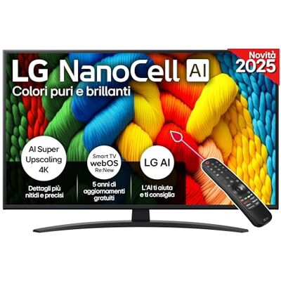 LG NanoCell AI NANO81 TV 86 pollici, Smart TV 4K, Processore α7 Gen8, Tecnologia NanoCell, webOS e telecomando puntatore con AI, Filmmaker mode, Gaming con VRR 4K@60Hz, 86NANO81A6A 2025 LG NanoCell AI NANO81 TV 86 pollici, Smart TV 4K, Processore α7 Gen8, Tecnologia NanoCell, webOS e telecomando puntatore con AI, Filmmaker mode, Gaming con VRR 4K@60Hz, 86NANO81A6A 2025