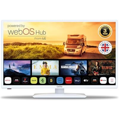 Cello Smart TV Traveller White da 12 Volt e 32 pollici, WebOS ultraveloce, Bluetooth, Netflix, Apple TV e DAZN per camper, roulotte e camion Cello Smart TV Traveller White da 12 Volt e 32 pollici, WebOS ultraveloce, Bluetooth, Netflix, Apple TV e DAZN per camper, roulotte e camion