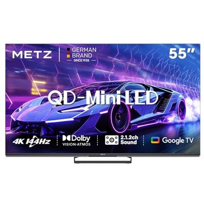 Metz TV QD-MiniLED 55 Pollici Smart TV MNE8000Z, 144hz, MEMC, Dolby Vision Atmos, HDR10, Freesync, VRR, ALLM, Googlecast,Tuner DVB-T/T2/C/S/S2/Analogico Metz TV QD-MiniLED 55 Pollici Smart TV MNE8000Z, 144hz, MEMC, Dolby Vision Atmos, HDR10, Freesync, VRR, ALLM, Googlecast,Tuner DVB-T/T2/C/S/S2/Analogico