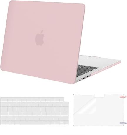 MOSISO Case Compatibile con MacBook Air 13,6 Pollici 2024-2022 M3 A3113 M2 A2681 con Liquid Retina Display Touch ID, Plastica Custodia Rigida & Tastiera Cover & Protezione Schermo, Quarzo Rosa