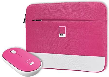 Celly , Bundle Sleeve + Mouse Linea Pantone, Custodia PC 16" e Mouse Wireless, Sleeve PC con Zip e Mouse con Silent Click, Dongle Integrato, DPI Regolabile, Compatibilità Universale, Peach Rose