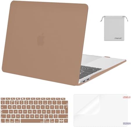 MOSISO Case Compatibile con MacBook Air 13 Pollici Retina 2022 2021-2018 A2337 M1 A2179 A1932, Custodia Rigida in Plastica&Tastiera Cover&Proteggi Schermo&Borsa Portaoggetti, Marrone Caramello