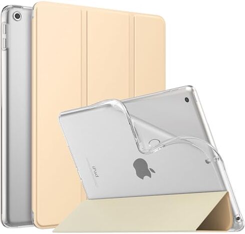 MoKo Cover per Nuovo iPad 10,2" iPad 9a generazione 2021/8a/7a Gen. 2022/2019, Custodia Ultra Sottile Leggero Tri-fold Auto Sveglia/Sonno con Retro Semi-trasparente in TPU, Beige