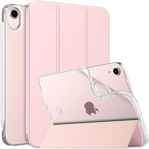 MoKo Cover Compatibile con Nuovo iPad Mini 6a Gen. 8,3 Pollici 2021, Ultra Sottile Leggero Custodia Auto Sveglia/Sonno con Retro Semi-trasparente in TPU, Rosa Trasparente