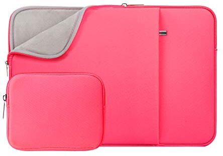 RAINYEAR make life easier RAINYEAR 14 Pollici Custodia Protettiva per Laptop PC Computer Tasca Sleeve Morbide con Piccola Borsa Aggiuntiva,Compatibile 14" Chromebook Ultrabook Notebook(Rosa Brillante,Versione Aggiornata)