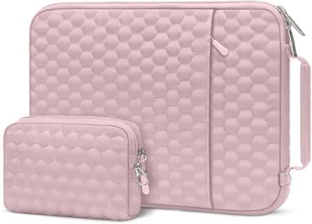 MOSISO Laptop Sleeve Compatibile con MacBook Air/PRO,13-13,3 Notebook,Compatibile con MacBook PRO 14 M3 M2 M1 Chip PRO Max 2023-2021,Hexagon Verticale Borsa con Piccola Case&Side Handle&Cintura,Rosa