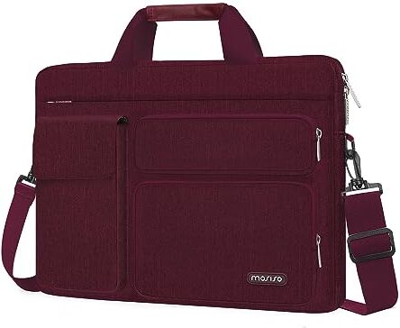 MOSISO Laptop Borsa a Tracolla 15-15,6 Pollici Porta PC Compatibile con MacBook Air 15 M3 M2 2024 2023/Pro 16 2024-2023 con 2 Sporgente&1 Flapover&Orizzontale Tasche&Manico&Cintura,Vino Rosso